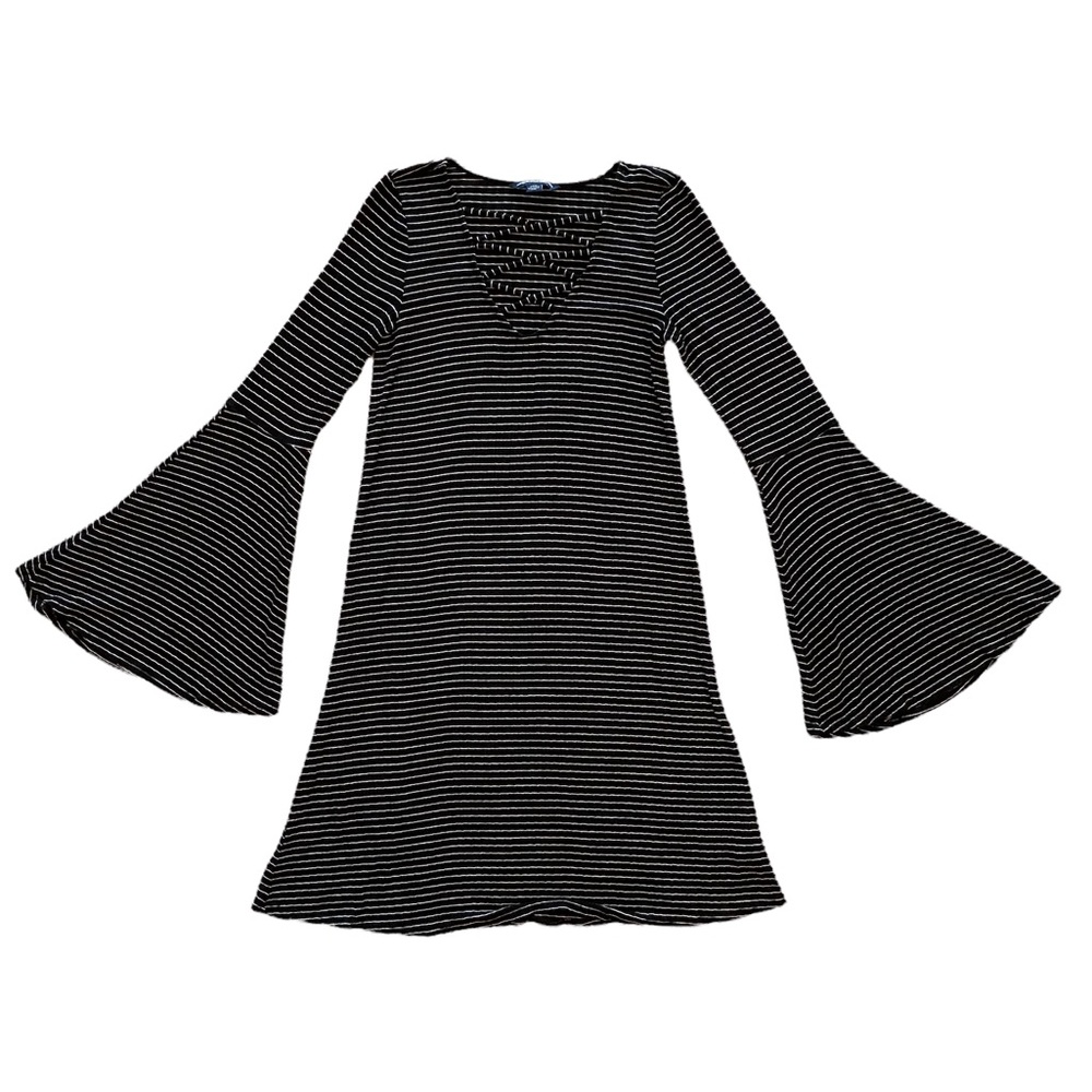 American Eagle Outfitters Dress Bell Sleeves Sz Sm Black With White Stripes EUC